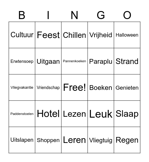 Herfstvakantiebingo Card