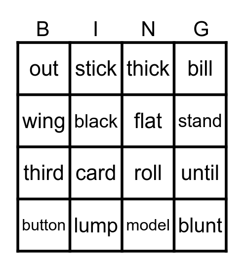 A model bird Bingo Card