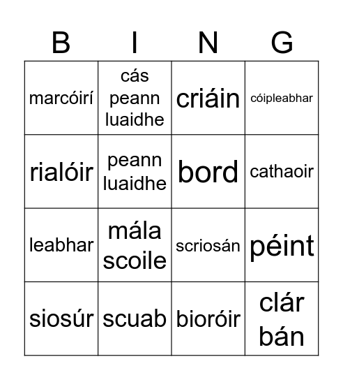 An scoil Bingo Card