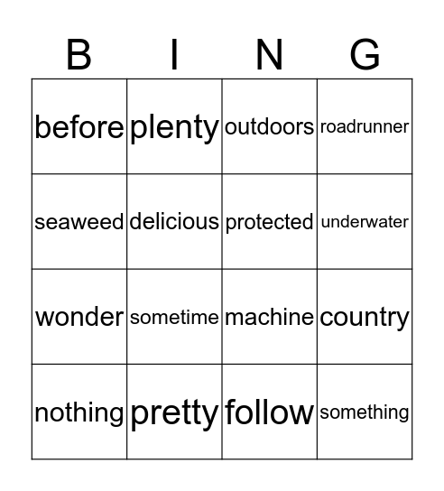 Syllable  Bingo Card