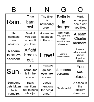 Twilight Movie Bingo! Bingo Card
