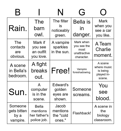 Twilight Movie Bingo! Bingo Card