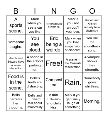 Twilight Movie Bingo! Bingo Card