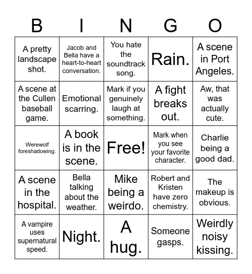 Twilight Movie Bingo! Bingo Card