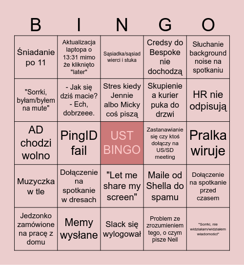 UST BINGO Card