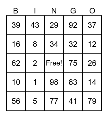 RGU Cheerleading Bingo Card