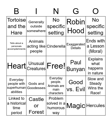 Folk Tales Bingo Card