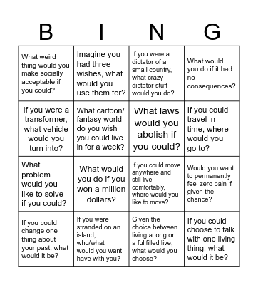 Bingo: "What if..." Bingo Card