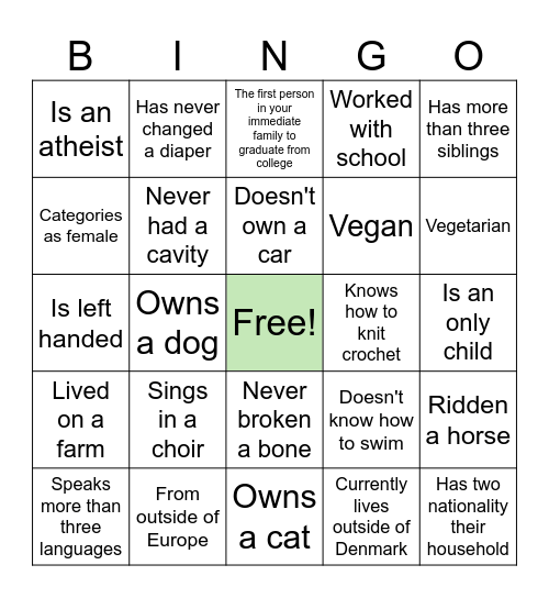 Diversity Bingo Card