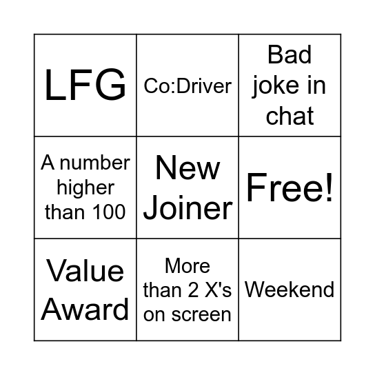 Stand Up Bingo Card