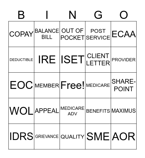 APPEAL COORDINATOR Bingo Card