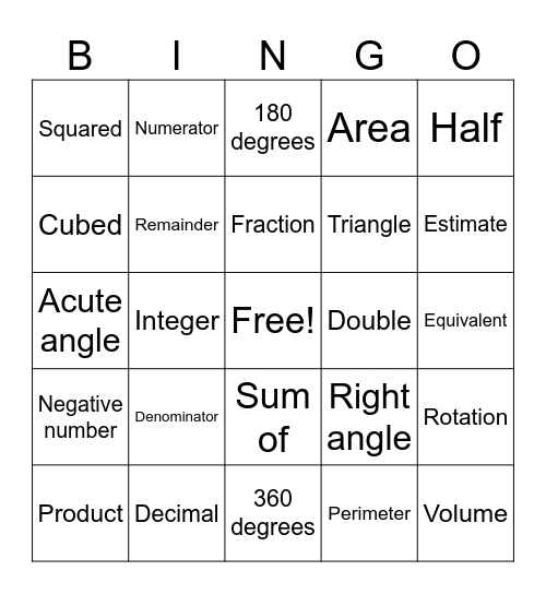 Maths Bingo! Bingo Card