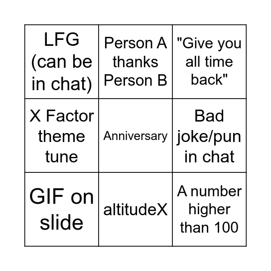 Stand Up Bingo Card