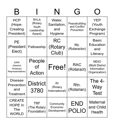 BINGO RAC Bingo Card