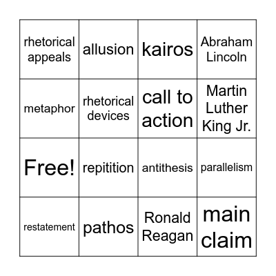 Rhetoric Bingo Card