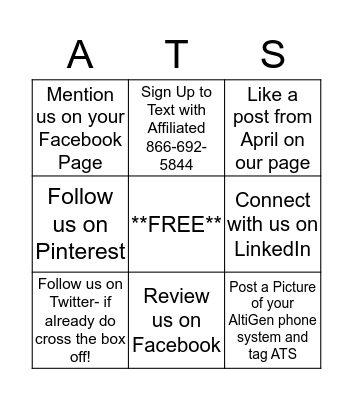 ATS Facebook Bingo Card