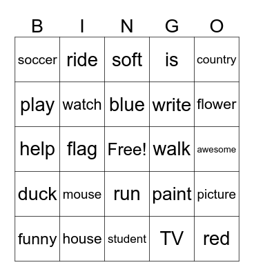 Nouns, Verbs, and Adjectives Bingo Card