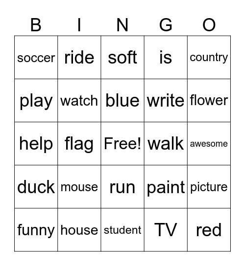 Nouns, Verbs, and Adjectives Bingo Card