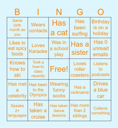 TRAILS Get to Know You BINGO Card