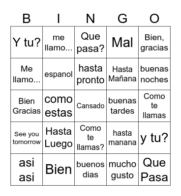 Spanish Greetings Bingo Card