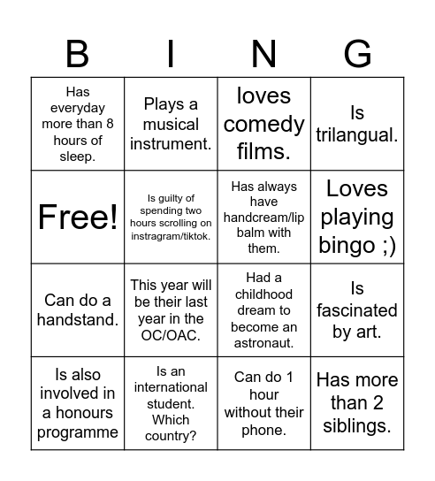 Untitled Bingo Card