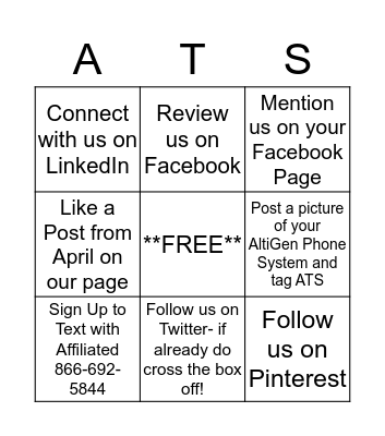 ATS Facebook Bingo Card
