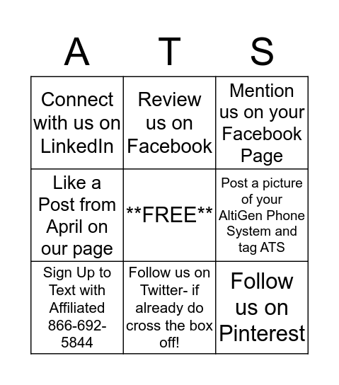 ATS Facebook Bingo Card