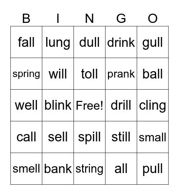 Spelling Week 5C Bingo Card