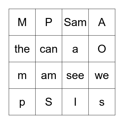 Letters and Sight Words Bingo Card