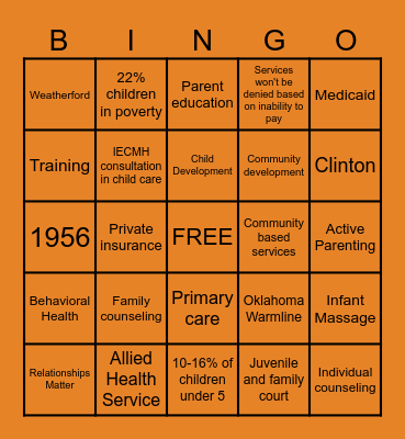 CHILD GUIDANCE BINGO Card