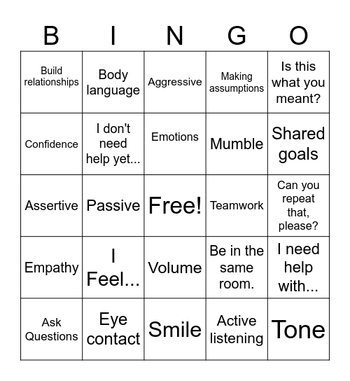 Communication Bingo! Bingo Card