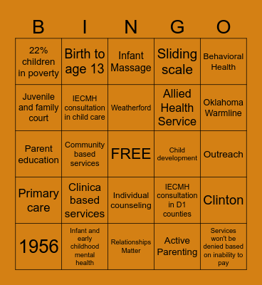 CHILD GUIDANCE BINGO Card