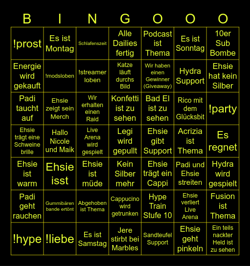 Ehsies SUBATHON Sieger = 4 Fertige Reihen Bingo Card