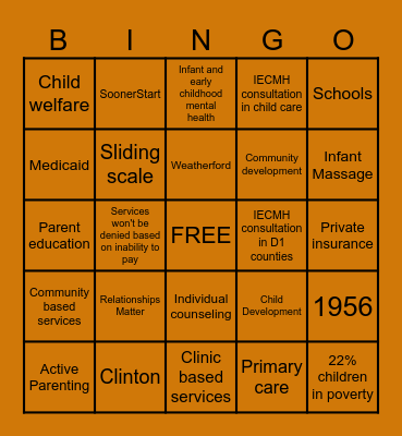 CHILD GUIDANCE BINGO Card