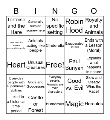 Folk Tales Bingo Card