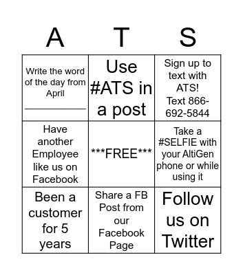ATS Facebook Bingo Card
