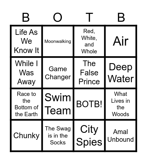 Battle of the Books 2023-2024 Bingo Card