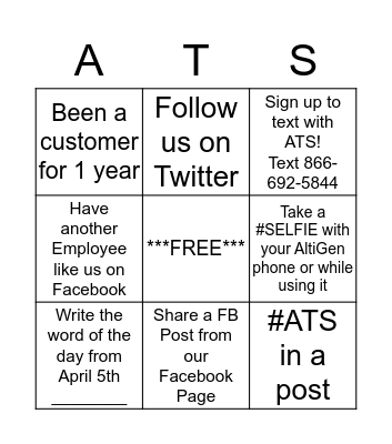 ATS Facebook Bingo Card