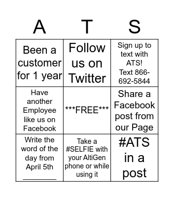 ATS Facebook Bingo Card
