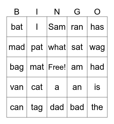 CVC/Sight Word Bingo Card