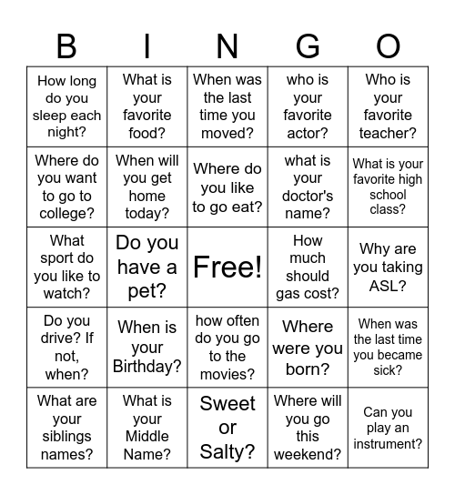 WH and Q questionsWho is your favorite actor Bingo Card