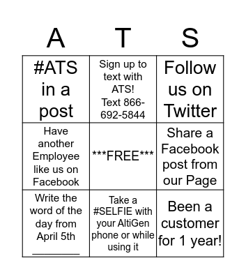 ATS Facebook Bingo Card