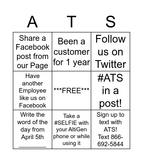 ATS Facebook Bingo Card