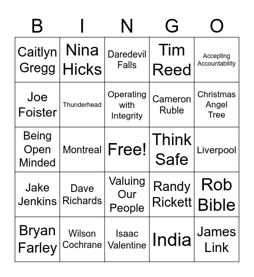 Renold Bingo Card