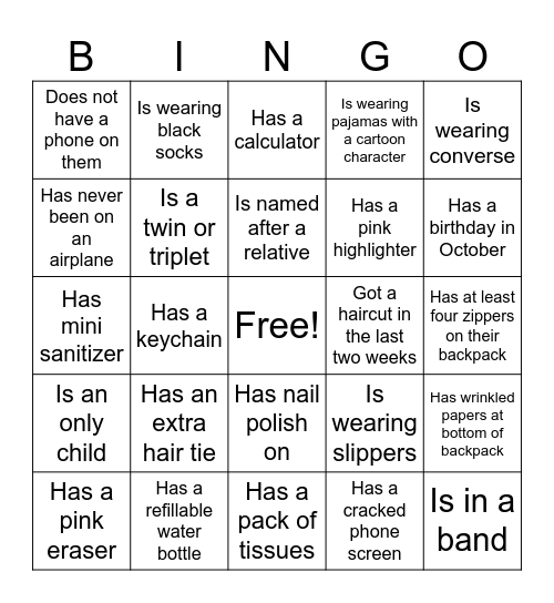 Fall 2023 Spirit Week Bingo Card