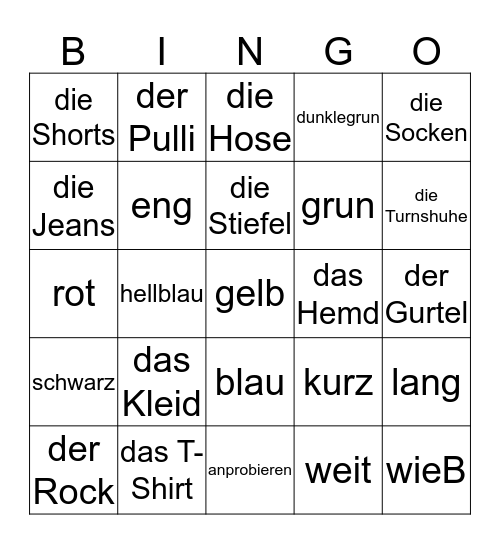 Kapitel 5 Klamotten Kaufen Bingo Card