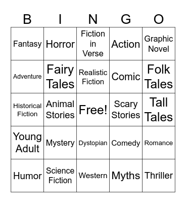 Fiction Genre Bingo Card