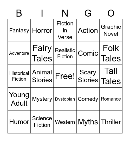 Fiction Genre Bingo Card