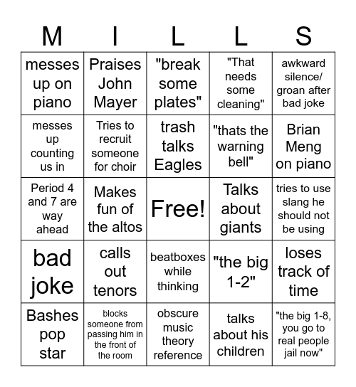 TMills bingo Card