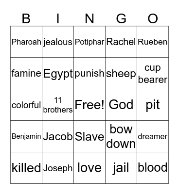 Josephs coat of Many Colors Bingo Card